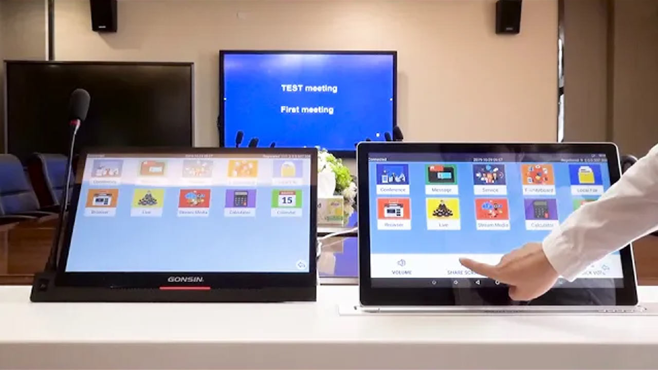 Démonstration du système de conférence LCD sans papier Gonsin Android Lifter